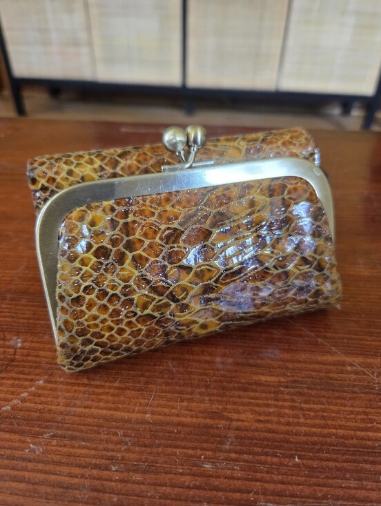 HOBO Handbags - HOBO Brown Snakeskin-Patterned Coin Wallet with Silver Frame